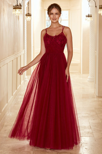 Vestido de dama de honra comprido borgonha com renda